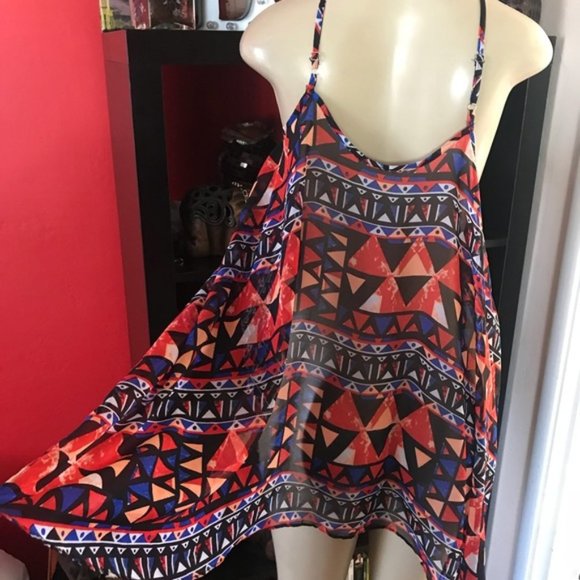 Flowing Colorful Sheer Tribal Print Top Size L - Picture 2 of 5